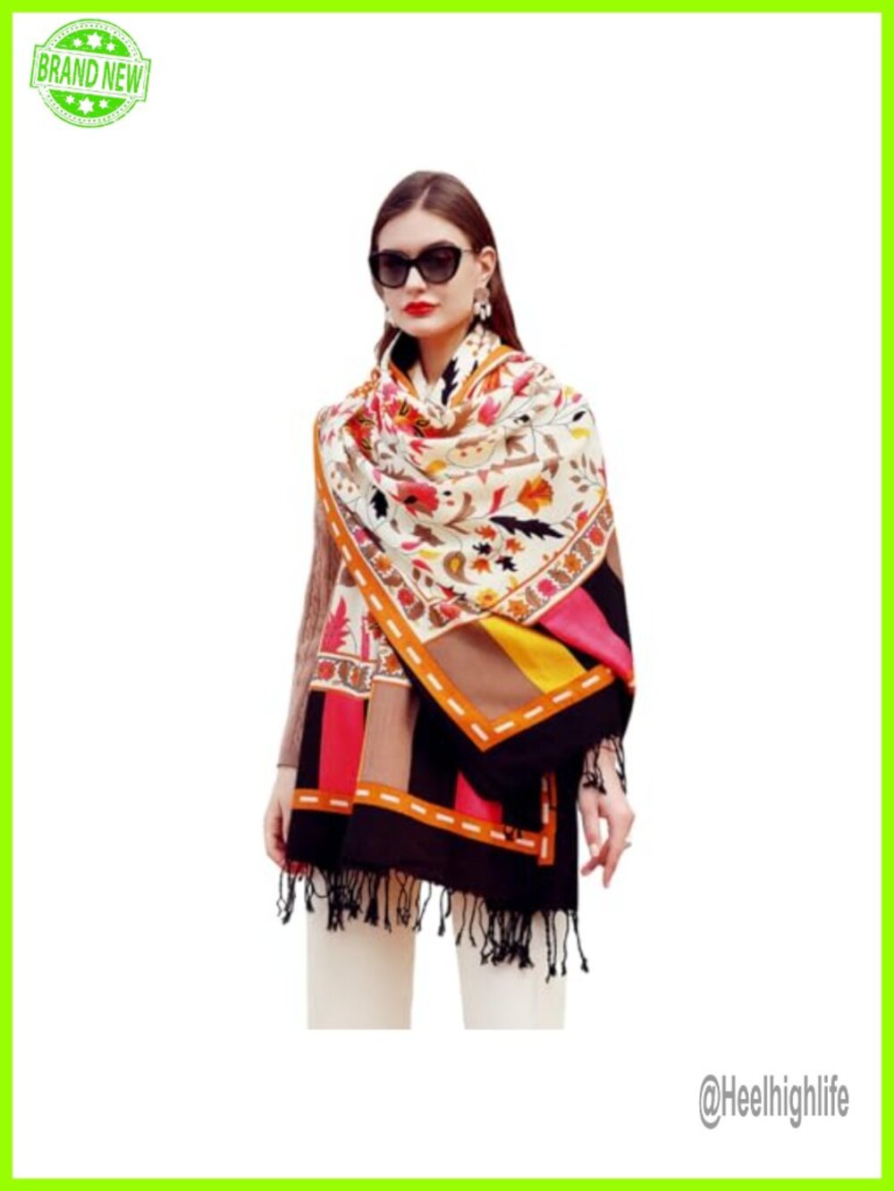100% Merino Wool Oversized Pashmina Shawl Wrap with Tassels